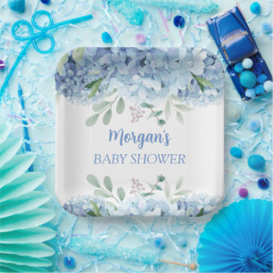 Plato De Papel Blue Hydrangeas Boy Floral Baby Shower