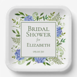 Plato De Papel Blue Hydrangeas Bridal Shower