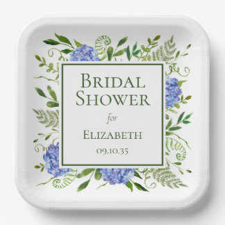 Plato De Papel Blue Hydrangeas Bridal Shower