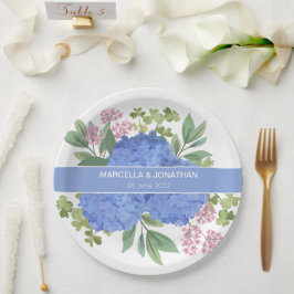 Plato De Papel Blue Hydrangeas Modern Bouquet Personalizado