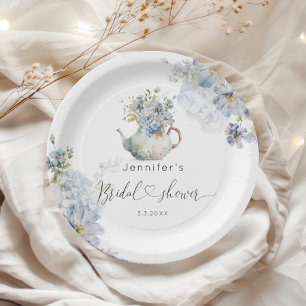 Plato De Papel Blue Hydrangeas té fiesta ducha de novia