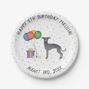 Plato De Papel Blue Italian Greyhound Cute Cartog Perro Cumpleaño