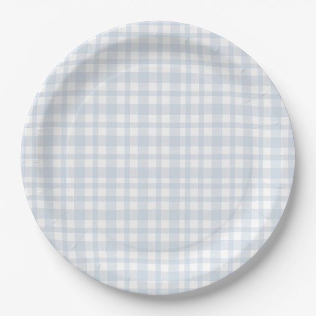 Plato De Papel Blue Jean Baby Boy Baby Shower Gingham  (Anverso)