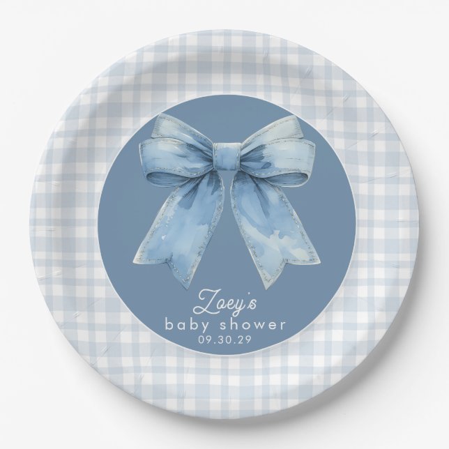 Plato De Papel Blue Jean Baby Boy Baby Shower Gingham  Paper Plat (Anverso)
