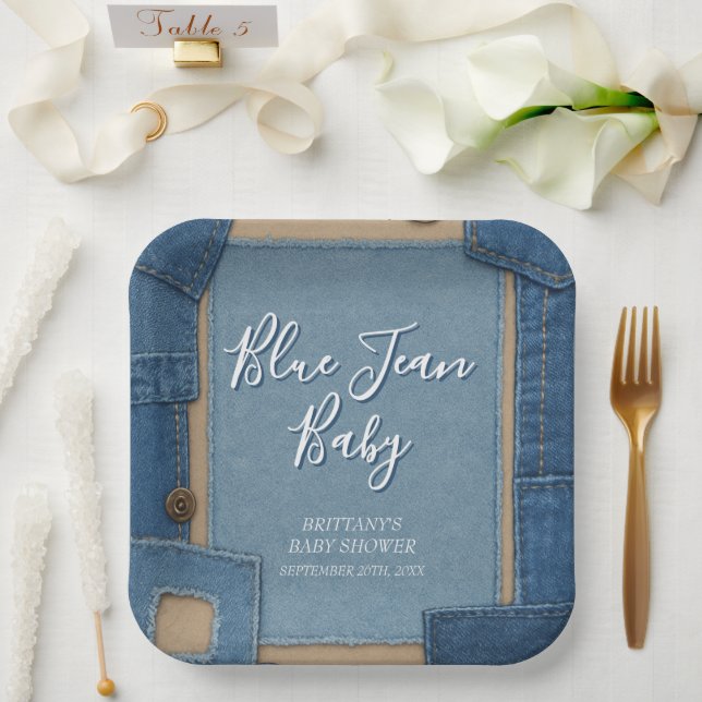 Plato De Papel Blue Jean Baby Denim Baby Shower (Boda)