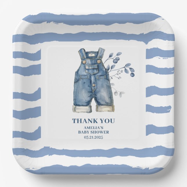 Plato De Papel Blue jean baby Denim country Ducha bebé (Anverso)