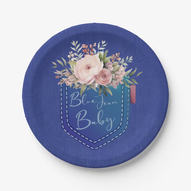 Plato De Papel Blue Jean Baby Denim Shower (Anverso)