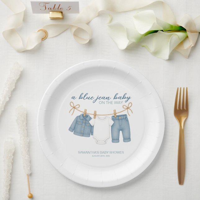 Plato De Papel Blue Jean Baby On the Way Baby Shower (Boda)