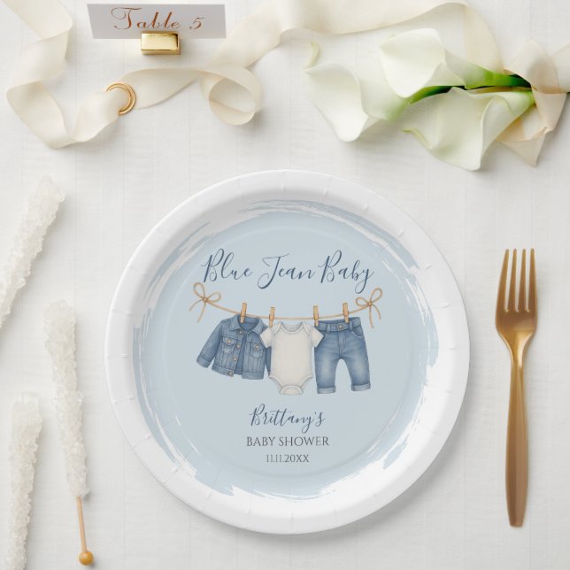 Plato De Papel Blue Jean Baby Shower Baby Outfit (Boda)