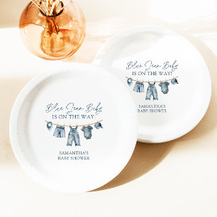 Plato De Papel Blue Jean Baby Shower, Baby Shower occidental