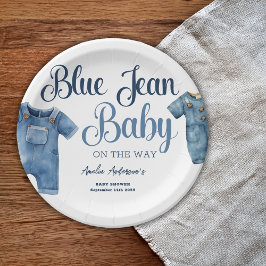 Plato De Papel Blue Jean Baby Shower Denim Boy