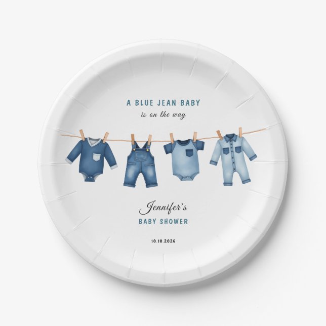 Plato De Papel Blue Jean Baby Shower - Denim Theme (Anverso)