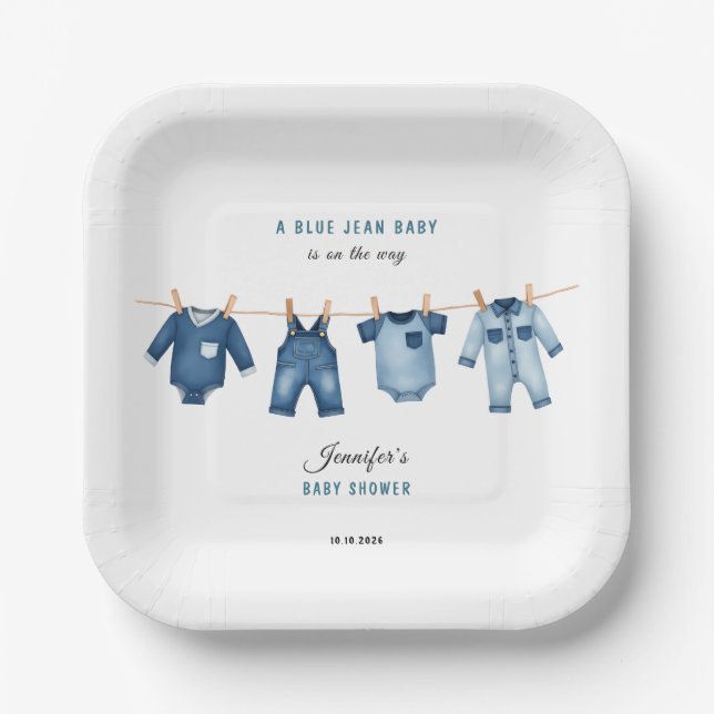 Plato De Papel Blue Jean Baby Shower - Denim Theme (Anverso)