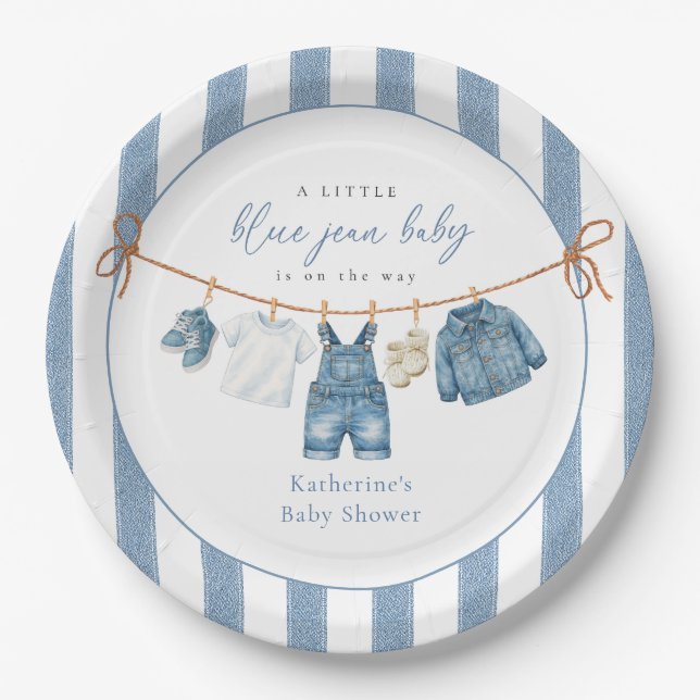 Plato De Papel Blue Jean Baby Shower Paper Plate (Anverso)