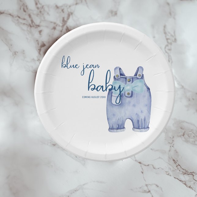 Plato De Papel Blue Jean Baby Shower Tableware | Denim Overalls (Subido por el creador)