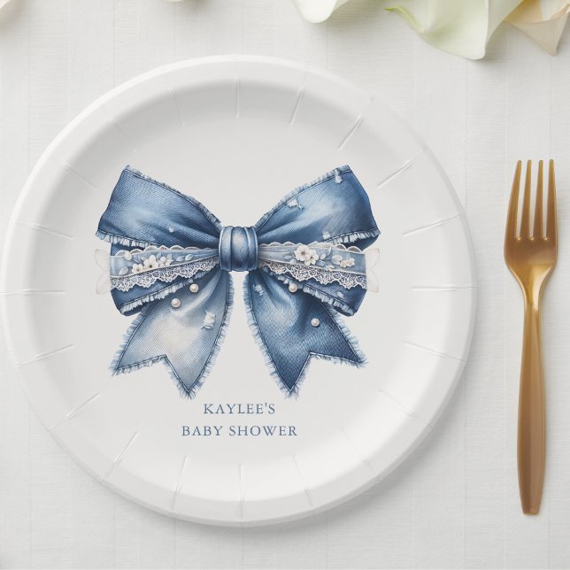 Plato De Papel Blue Jean Bow Baby Shower (Subido por el creador)