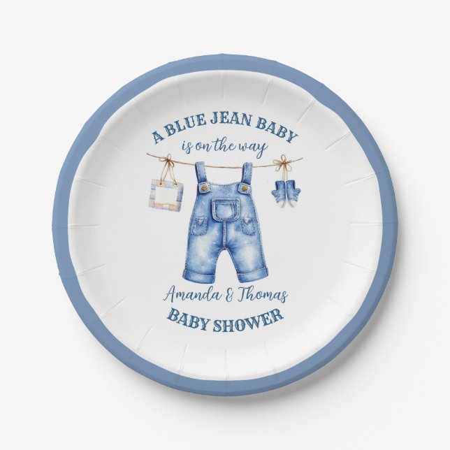 Plato De Papel Blue Jean Denim Baby Shower (Anverso)