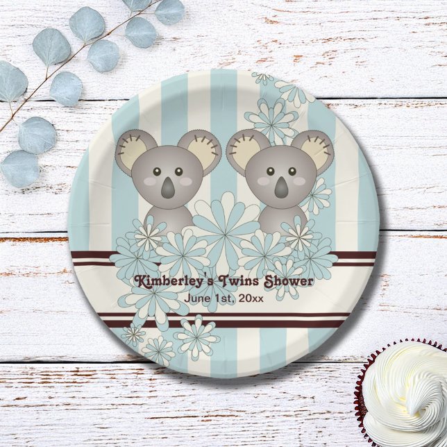 Plato De Papel Blue Koala Twin Baby Shower / Cumpleaños de los ni (Subido por el creador)