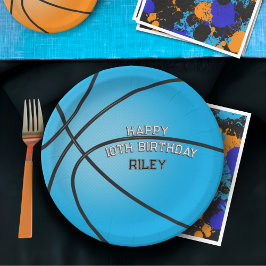 Plato De Papel Blue Light Basketball Feliz cumpleaños