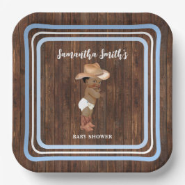Plato De Papel Blue Little AA Cowboy Western Baby Shower
