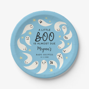 Plato De Papel Blue Little Boo October Baby Shower