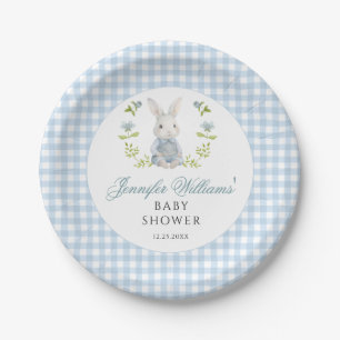 Plato De Papel Blue Little Bunny Gingham Spring Baby Boy Shower