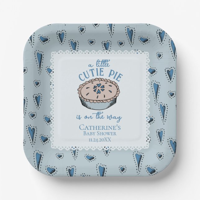 Plato De Papel Blue Little Cutie Pie Autumt Baby Boy Shower (Anverso)