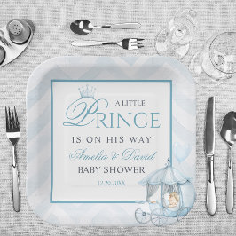 Plato De Papel Blue Little Prince Party Crown & Carriage