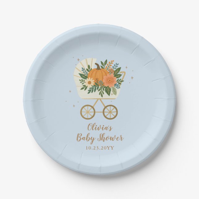Plato De Papel Blue Little Pumpkin Baby Shower (Anverso)