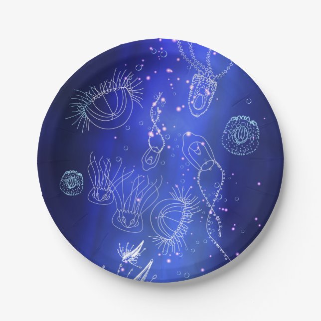 Plato De Papel Blue Marine Underwater Jellyfish World (Anverso)
