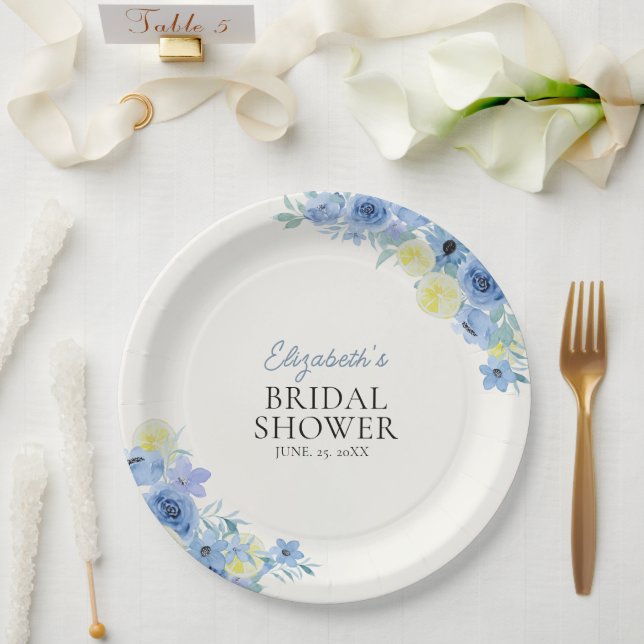 Plato De Papel Blue Mediterranean Lemon Bridal shower (Boda)