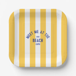 Plato De Papel Blue Meet Me At Beach Yellow Cabana Stripe