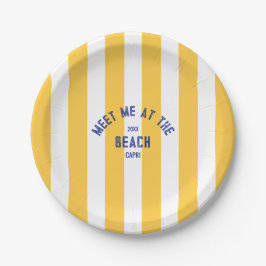 Plato De Papel Blue Meet Me At Beach Yellow Stripe