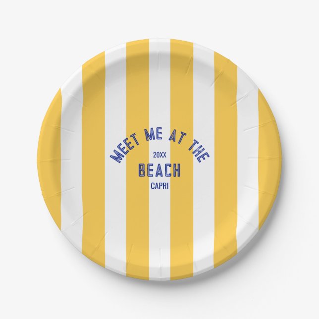 Plato De Papel Blue Meet Me At Beach Yellow Stripe (Anverso)