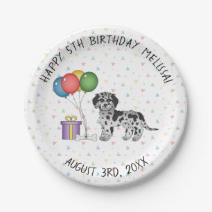 Plato De Papel Blue Merle Mini Goldendoodle Cartoon Dog Cumpleaño