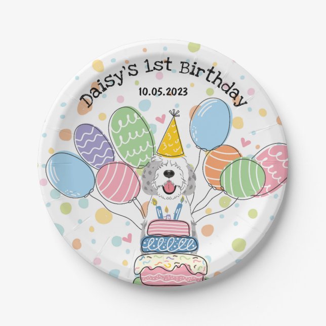 Plato De Papel Blue Merle Sheepadoodle Dog Birday (Anverso)