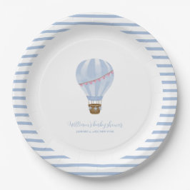 Plato De Papel Blue Minimalista Air Balloon Boy Baby Shower