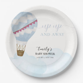 Plato De Papel Blue Minimalista Boho Globo de aire caliente Baby