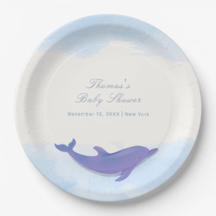 Plato De Papel Blue Minimalista Boho Ocean Dolphin Baby Shower