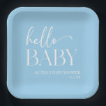 Plato De Papel Blue Minimalista Hello Baby Baby Shower<br><div class="desc">Estos son Blue Minimal Minimalista Hello Baby Baby Shower Paper Plates!</div>