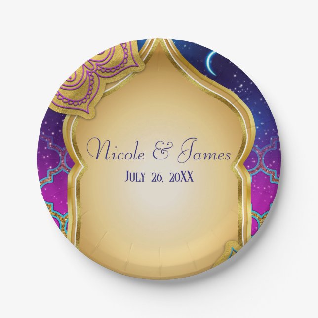 Plato De Papel Blue Moon Arabian Nights Glam Gold Purple Boda (Anverso)
