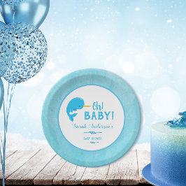 Plato De Papel Blue Narwhal Baby Shower