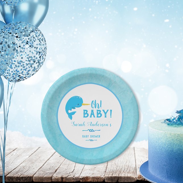 Plato De Papel Blue Narwhal Baby Shower (Subido por el creador)