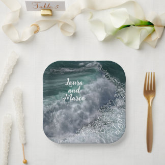 Plato De Papel Blue ocean with drawn hearts