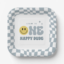Plato De Papel Blue ONE Happy Dude Birthday Party Plates