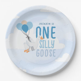 Plato De Papel Blue One Silly Goose Primer cumpleaños