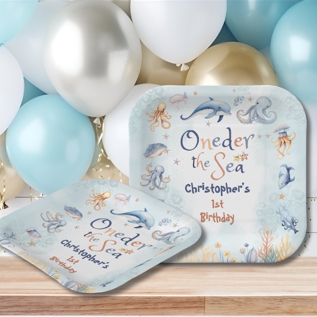 Plato De Papel Blue Oneder the sea boys 1st birthday (Subido por el creador)