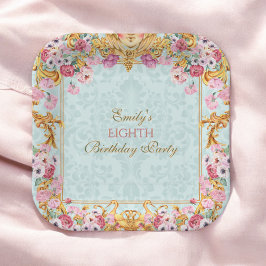 Plato De Papel Blue Pastel Gold Octavo cumpleaños barroco rococó