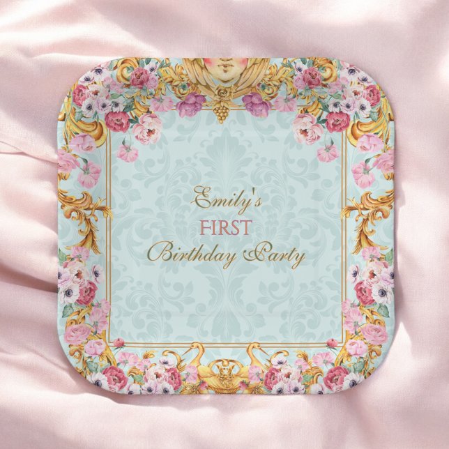 Plato De Papel Blue Pastel Gold Primer Barroco Cumpleaños Rococo (Subido por el creador)