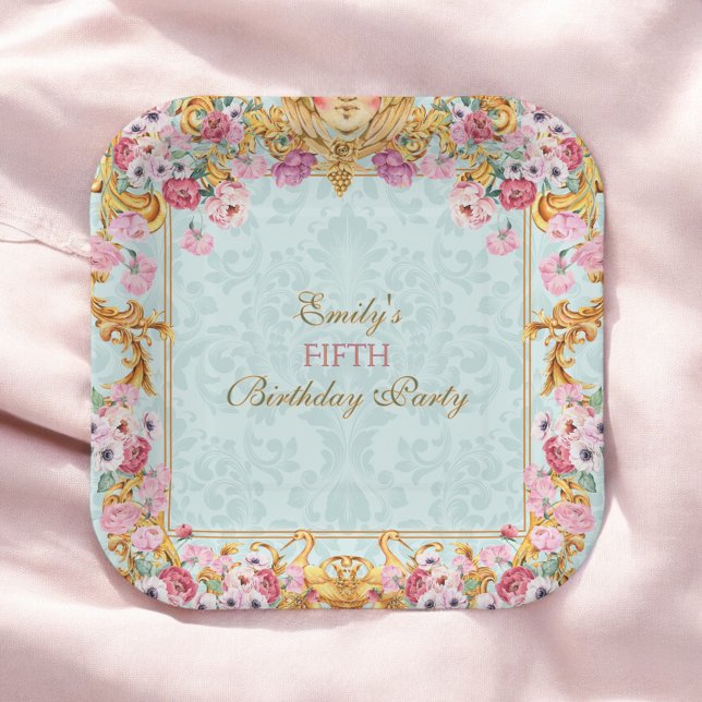 Plato De Papel Blue Pastel Gold Quinto cumpleaños barroco rococó (Subido por el creador)